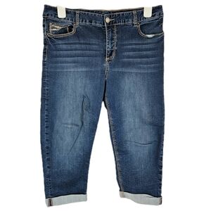 Rhythm In Blues Hourglass Slimmer Capri Jeans Women's 16 Embellished Embroidered